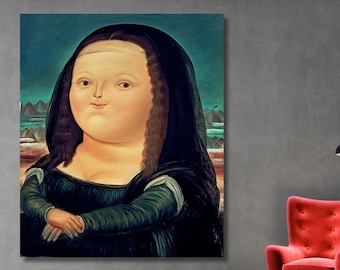 Mona Lisa von Fernando Botero Wandkunst, Botero Kunst, riesige Leinwand Wohnkultur, fette Mona Lisa Leinwandkunst, Mona Lisa lustige Kunst, Fernando Botero Wandkunst