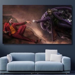 Joker Canvas Wall Art: Michelangelo&#39;s Creation Parody, Ready to Hang
