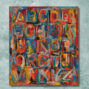 Jasper Johns Alphabet Pronto para pendurar Arte de parede em tela / pôster / impressão de arte, decoração para casa e escritório Pintura a óleo Arte de parede Mapa dos EUA