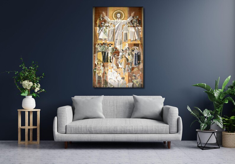 Jesus Touchdown Framed Canvas , Touchdown Jesus Poster Print Art Notre