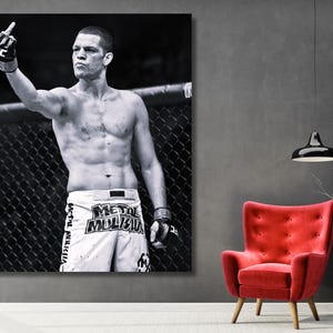 Impressão digital do meio de Nate Diaz, pôster do UFC, arte de parede em tela emoldurada | Foto de alta qualidade | Imagem 4K, arte de parede para academia, decoração de parede fitness