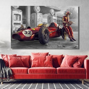 Vintage Ferrari Scuderia Racing Car Canvas Wall Art, Sport Racing Var , New Ferrari Car Poster, Ferrari Racing Car Poster , Sport Car Print