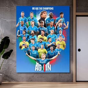 Serie A 2024/2025 Champions SSC Napoli Wysokiej jakości wydruk w ramie na płótnie Sztuka ścienna SSC Napoli Plakat Man Cave Art Mecz piłki nożnej SSC Napoli Prezent dla fana