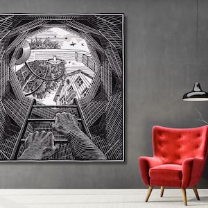 M.C. Escher The Well 1946 Fertig zum Aufhängen, Maurits Cornelis Escher MC Escher Poster Zeichnung Hände Drucken Kunst, Moderne Wandkunst