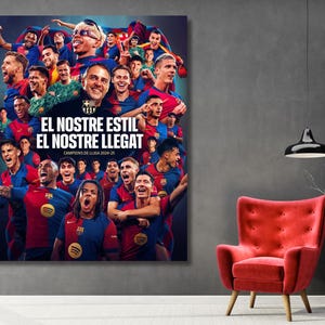 FC Barcelona 2025 La Liga Champion Canvas Wall Art: Football Fan Gift