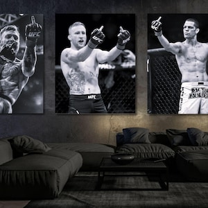 Set of 3 UFC Legends Middle Finger Ready to Hang Canvas Wall Art Poster Conor McGregor Print,Motivational Art,Fitness Wall Decor,UFC Poster