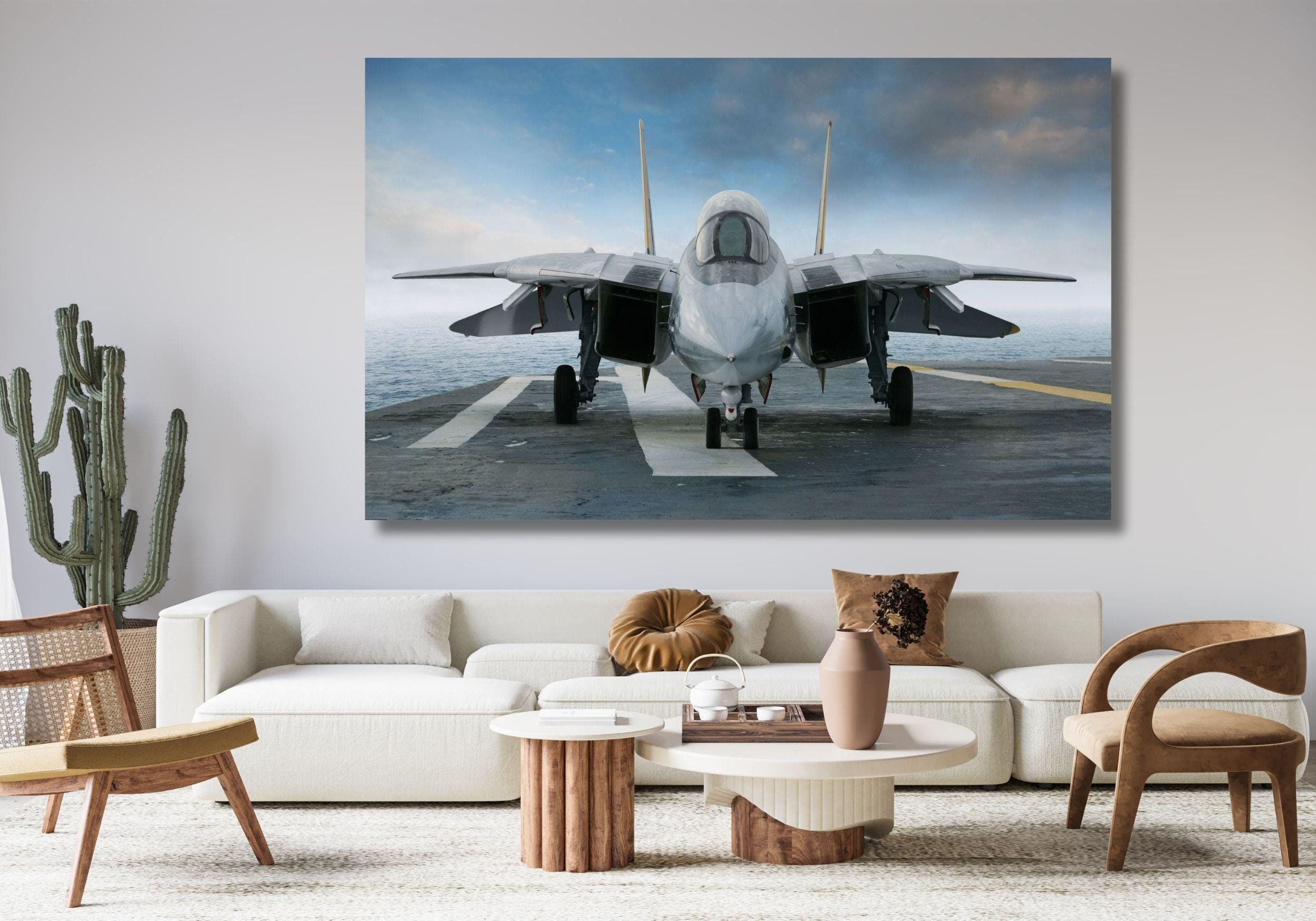 F-14 Tomcat Fighter Jet Framed Canvas Wall Art,F-14 Military Plane Pattern Poster,Combat Aircraft Pattern Canvas,Home Order Print Wall Art