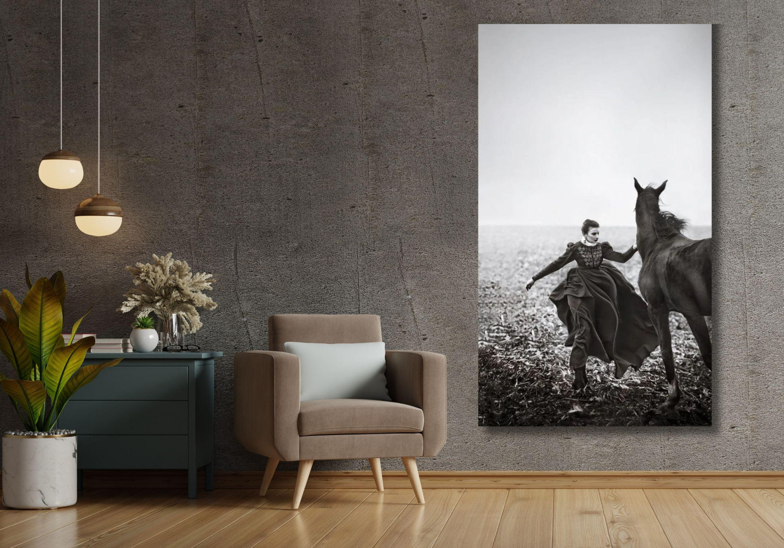 Woman Training Horse Canvas Art Print: Vintage Equestrian Wall Decor