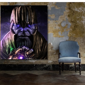 Thanos Poster Super Heroes Framed Canvas Print,Super Hero Canvas Wall Art Movie Poster Game Room Decor Avengers Prints Kids Room Graffiti