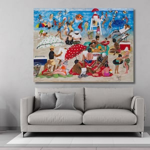 At the Beach By Annie Lee Quality Print Framed Canvas Wall Art , Poster, Annie Lee  Wall Art,Print Wall Art , Annie Lee Painting Black Woman