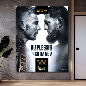 Cartaz oficial do UFC 319 Khamzat Chimaev vs Dricus Du Plessis, arte de parede em tela emoldurada | Foto de alta qualidade | Imagem 4K, arte de parede para academia