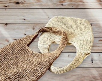 Handgemaakte stro rieten geweven schoudertas voor dames, casual zomerstrandtas