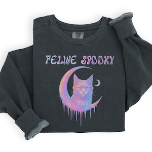 Chat fantasmagorique félin à capuche couleurs confort sweat à capuche halloween chat fantasmagorique haut confortable automne sweat vintage halloween tenue à capuche