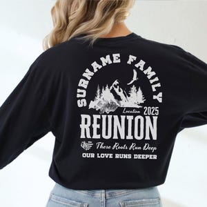 a woman wearing a black shirt with the name reunion on it