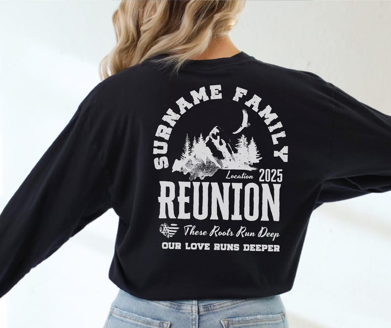 a woman wearing a black shirt with the name reunion on it