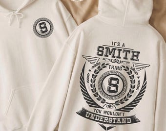 Custom Family Crest Apparel Gift Made To Order Monogram Name Back Print Hoodie, Cotton Blend Grunge Classic Cozy Style, Quick Delivery