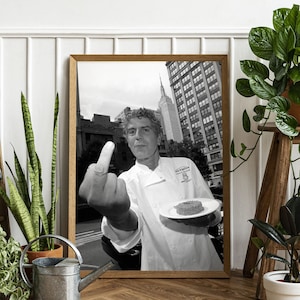 Anthony Bourdain Middle Finger, Anthony Bourdain Print, Photography Print, Chef Cooking Poster, Kitchen Wall Decor, Black and White Wall Art