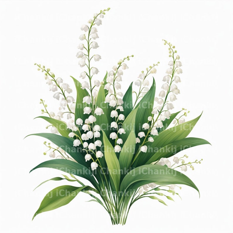 10 Lily of the Valley Bouquet Clipart, Flowers Illustration, Printables ...