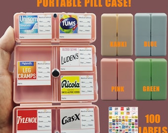 Organiseur de pilules avec étiquette personnalisée, voyage en plein air, pharmacie, poche, autocollants à faire soi-même, étui à pilules, mini organisateur de médicaments, jolie boîte à pilules, cadeaux pour papa