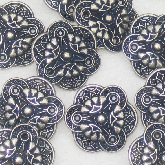 Set 14 ORNATE Fancy FLORAL New Vintage SILVER METAL Buttons 13//16/"