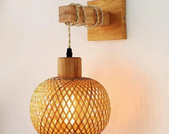 Bamboo Lantern Wall Lamp Natural Rattan Wicker E27 Chandeliers Hand-Woven Bamboo Room Decor Lampshades Wall Light Fixtures
