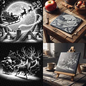 8x hochwertige PNG-Bilddatei | Zeichnung | Gravur | Laserbereit | Digitale Designdatei | Saisonales | Weihnachten | Weihnachtsmann | Schlitten | Rentier