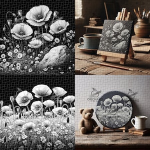 8x hochwertige PNG-Bilddatei | Zeichnung | Gravur | Laserbereit | Digitale Designdatei | Blumen | Mohnblume