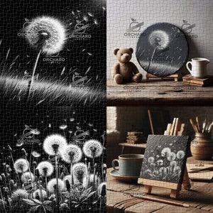 8x hochwertige PNG-Bilddatei | Zeichnung | Gravur | Laserbereit | Digitale Designdatei | Blumen | Pusteblumen Uhr