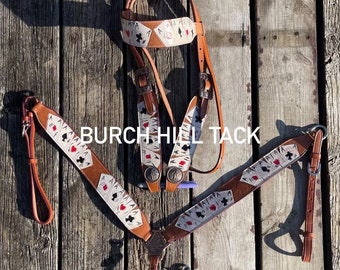Made to order| Western Horse Tack Set -Playing Card Design | Leather Bridle & Breast Collar for Rodeo and  Barrel Racing