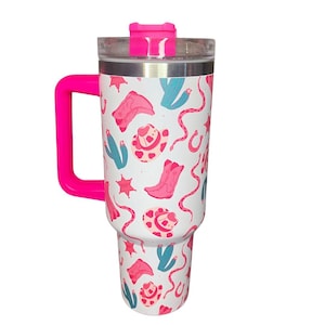 Western Tumbler | Pink Cactus and Cowgirl Boot Tumbler Mug 40oz