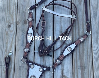 Leather Horse Tack Set, Browband Headstall, Breast Collar, Western Show, Bling (BHT011)
