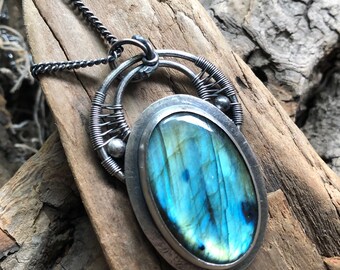 Labradorite and  Sterling Silver Necklace - one of a kind artisan made
