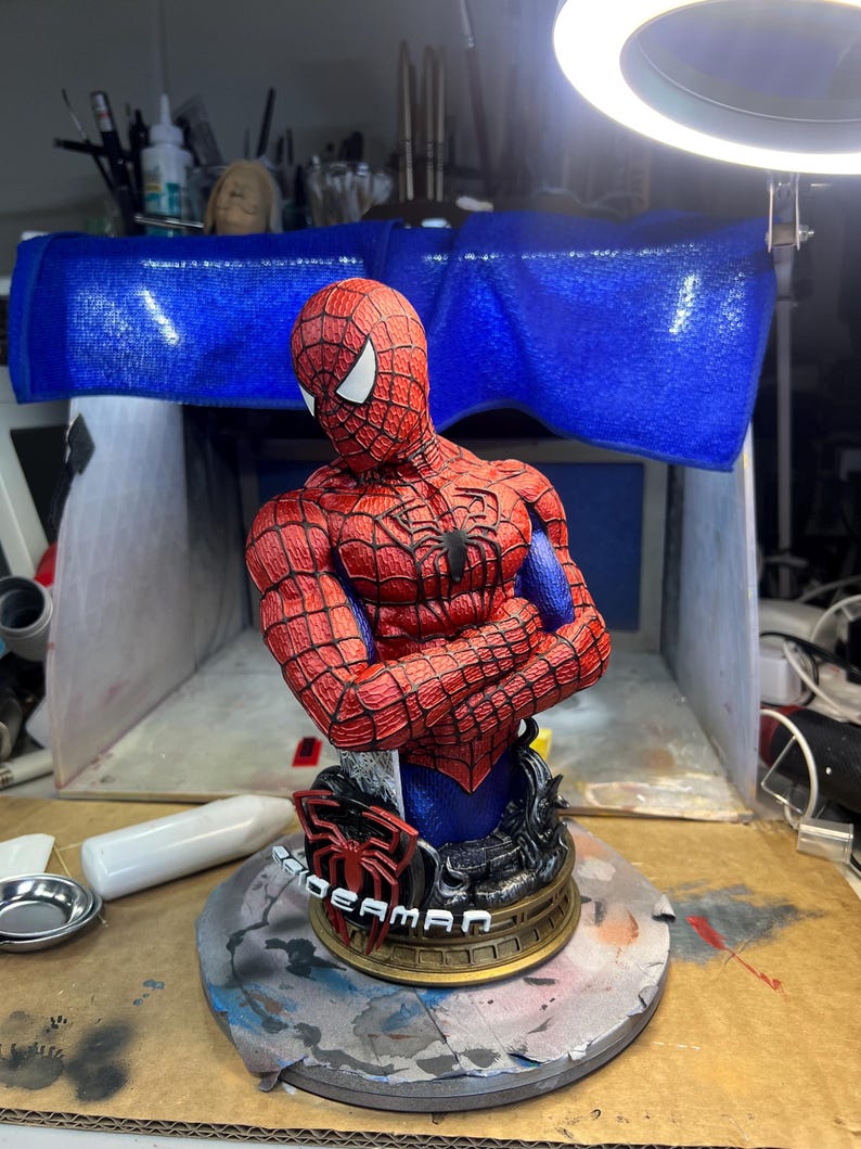 Spiderman Bust- 3D printed and Hand painted —-Designed by BeeFigureStore image 7