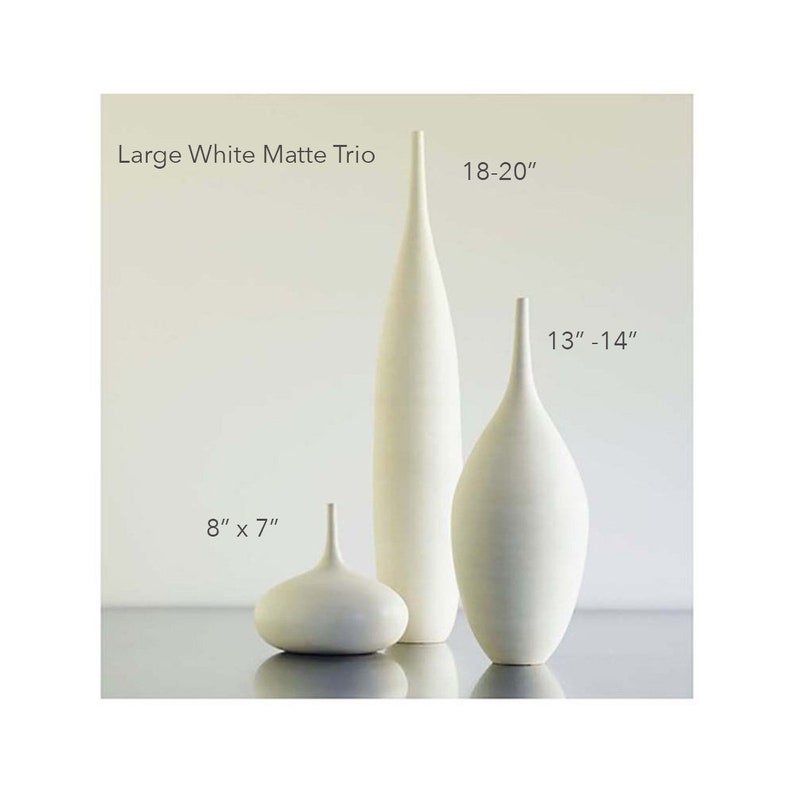 3 Large White Ceramic Stoneware Bottle Vases Glazed in Calming White Matte by Sara Paloma Pottery. elegant tabletop natural airy floor vases image 2