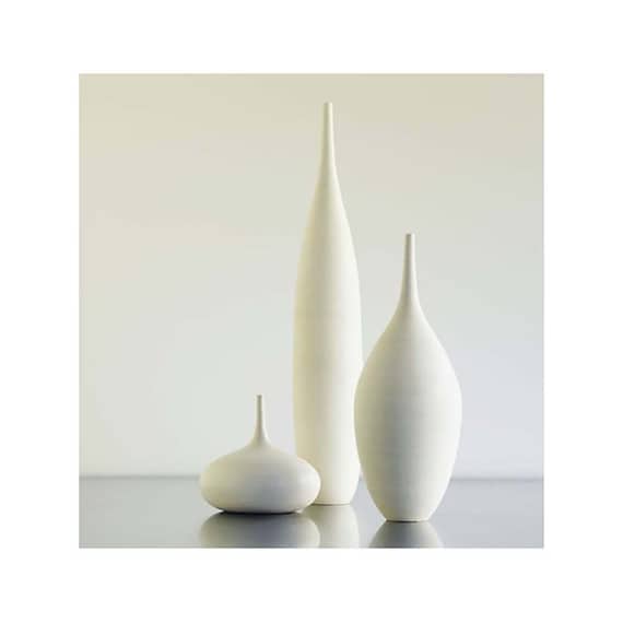 3 Large White Modern Ceramic Bottle Vases in Modern White Etsy