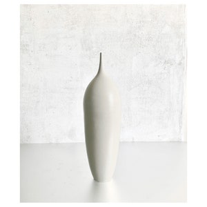 One Large Ceramic Stoneware Bottle Vase in Clean White Matte by Sara Paloma. handmade skyscraper bottle mid century modern minimalist decor