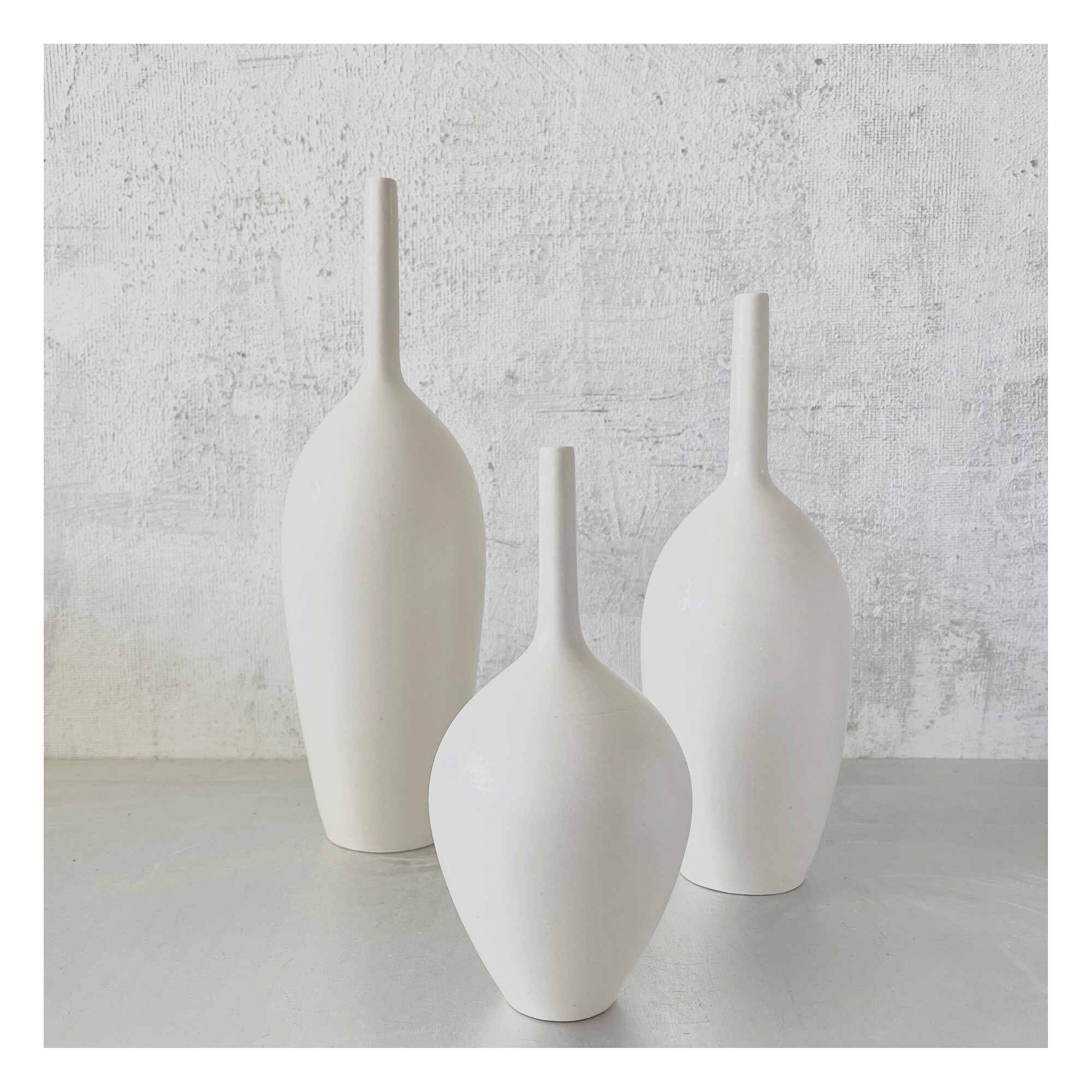 Set of 3 Small Ceramic Bottle Vases in Matte White Glaze by Etsy