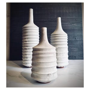 SHIPS NOW- Stoneware Pottery Vase Set – Matte White Architectural Trio
