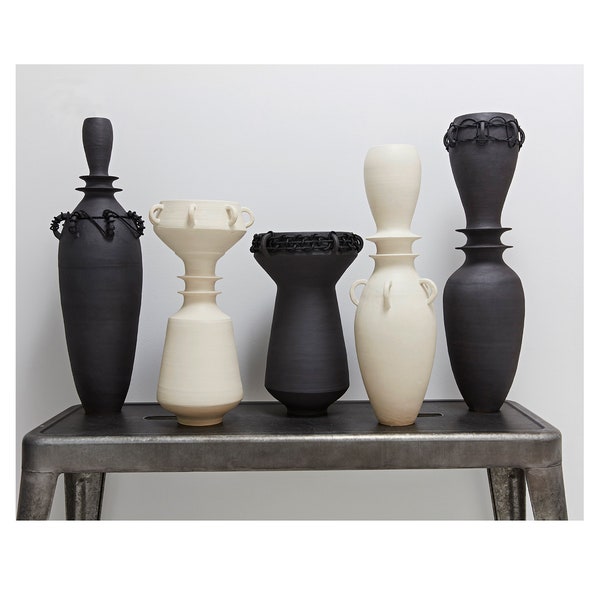 Altuzarra x Etsy - Large Black Stoneware Vase with Black Woven Rope
