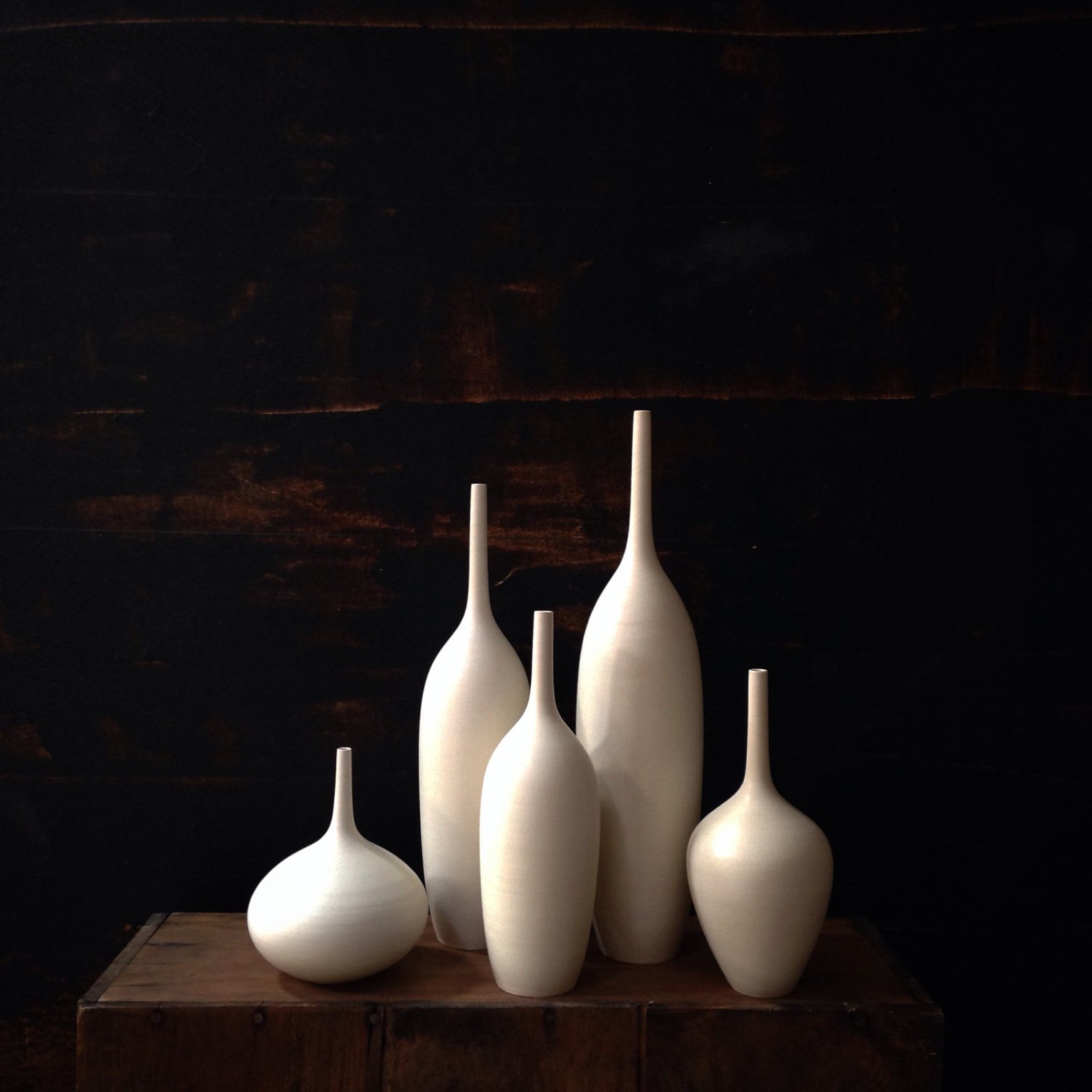 White Ceramic Vase Set 5 Handmade Modern Stoneware Bottle Etsy