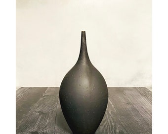 SHIPS NOW- Stoneware Teardrop Bottle Glazed in Slate Matte Black by Sara Paloma
