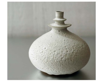 MADE TO ORDER- One Large Ceramic Double Flanged Rotund Vase in Beach Stone White by Sara Paloma. white modern vase pottery bud vase