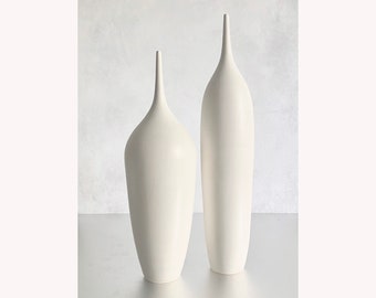 SHIPS NOW- Seconds Sale- 2 Stoneware Bottles Vases in Matte White by Sara Paloma Pottery