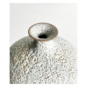 Modern Textural Ceramic Round Flower Vase in Crater White Lava Glaze by Sara Paloma Pottery . textural minimal botanical earthy bud vase image 2