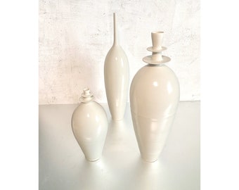 SHIPS NOW- 3 Large Stoneware Vases in Gloss Off-White Glaze