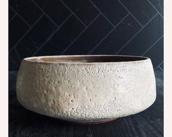 SHIPS NOW- Stoneware Shallow Bowl with Textural White Lava Glaze Handmade Studio Pottery with Earthy Rock Like Surface