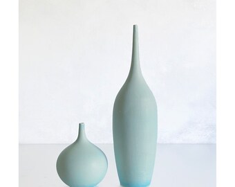 SHIPS NOW - Seconds Sale- 2 Stoneware Bottle Vases in Ice Blue Super Matte by Sara Paloma - handmade studio pottery from California