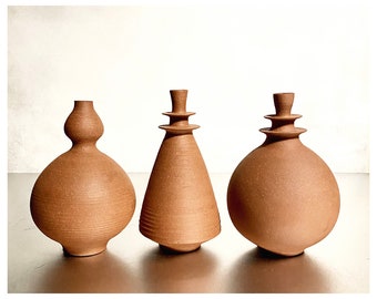 SHIPS NOW- Set of 3 Terra Cotta Colored Stoneware Vases