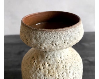 SHIPS NOW- Stoneware Ceramic Vase with Textural Crater White Glaze - minimalist rustic modern flower vase lava moon surface pottery decor