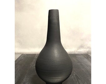 SHIPS NOW- 12" Tall Stoneware Genie Bottle Vase in Dark Slate Matte Black by Sara Paloma